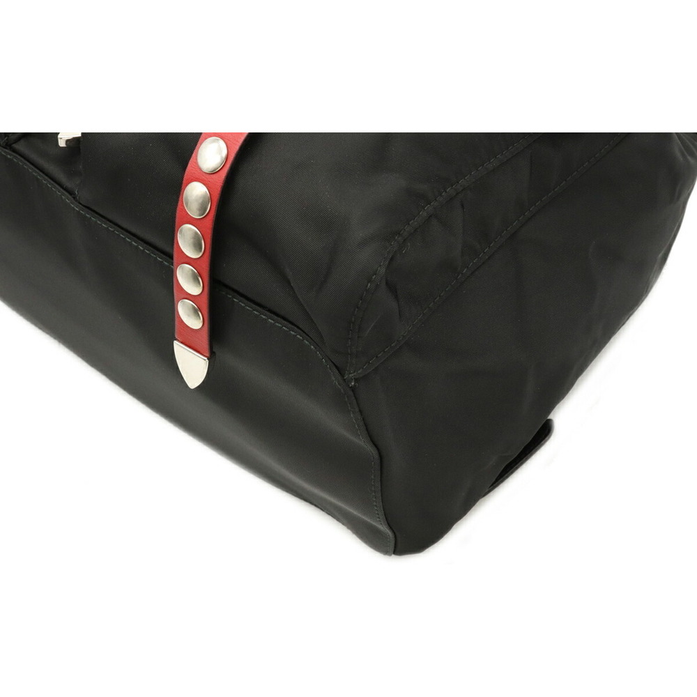 Prada Vela Leather Nylon Black Nero Backpack Studded - Picture 3 of 7